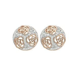 0.58 Cttw Natural White Diamond Flower Two Tone Stud <b>Earrings</b> for Women, Round Cut Diamonds, 925 Sterling Silver, Push Back - Product Image 2