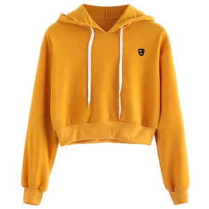 Sweat-shirt à capuche court pour femme, couleur unie, manches longues, décontracté, avec logo brodé, pour l'automne - Product Image 1