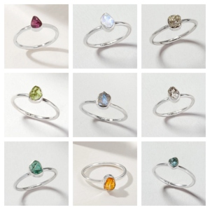 Bague en tourmaline pastèque brute plaquée argent - Bijoux faits à la main avec pierre de naissance - Bagues empilables en gros - Product Image 2