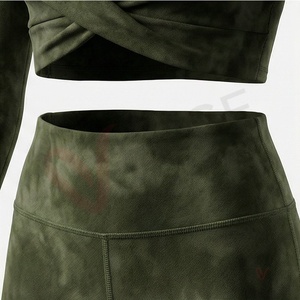 Conjunto de Yoga de 2 Piezas para Mujer, Top Corto de Manga Larga con Torsión y Leggings de Cintura Alta - Product Image 5