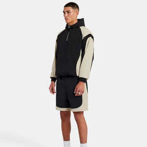 Men's Color Blocking Hooded Tracksuit Set Breathable Polyester Streetwear Shorts with Zipper Fly Regular Fit Summer Style - Product Image 2