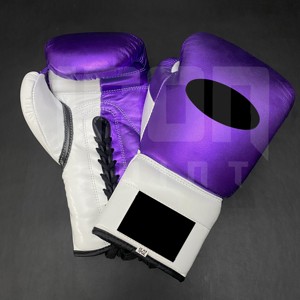 Guantes de Boxeo Personalizables Blancos y Morados con Agarre, Cuero Genuino de Vaca, Acolchado Grueso de 4 Capas, con Cordones Antideslizantes - Product Image 2