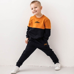 Ensemble de survêtement personnalisé pour enfants garçons, collection automne, deux pièces, sweat-shirt à manches longues et pantalon de jogging, color block, vente en gros - Product Image 2