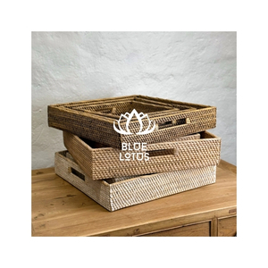 Plateau en rotin de qualité supérieure, matériau écologique pour servir des collations et présenter du thé, finition soignée, tissage durable et transport facile - Product Image 1