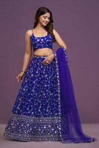 Wholesale Premium Georgette Semi Stitched Lehenga Choli Heavy Zari Sequence Embroidery with <b>Net</b> Dupatta - Product Image 2