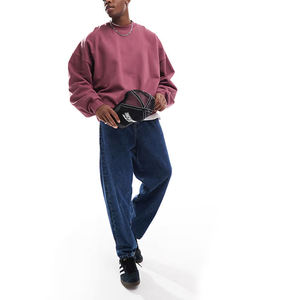 Sweat-shirt ample de haute qualité, poids lourd 210 grammes, effet vieilli, lavage à l'acide, col rond surdimensionné, sweat-shirts pour hommes, 100% coton - Product Image 2