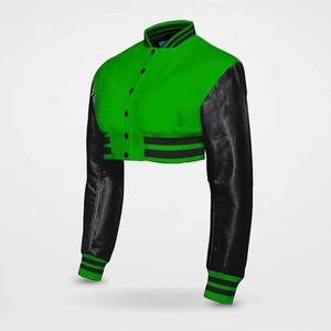 Women's Stand Collar Cropped Varsity Jacket Long Sleeve Baseball Style Streetwear Fashion Varsity Jacket Women - Product Image 4