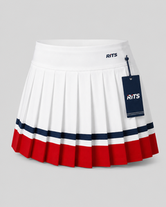 Jupe mini plissée blanche pour femme RITS avec bordure rouge marine, taille haute, anti-plis, séchage rapide, en Spandex/Polyester, personnalisable - Product Image 2