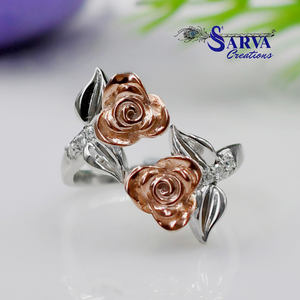 Two Tone Rose Flower Moissanite <b>Ring</b> for Women 925 <b>Sterling</b> <b>Silver</b> <b>Adjustable</b> Floral Design <b>Ring</b> - Product Image 4