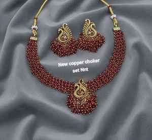 ชุดเครื่องประดับเงินชุบทองเหลืองประดับเพทายสไตล์ชาติพันธุ์สำหรับงานหมั้น งานแต่งงาน ของขวัญงานเลี้ยง ประกอบด้วยสร้อยคอแบบโชคเกอร์ ต่างหูแบบห้อย และติกก้า - Product Image 1