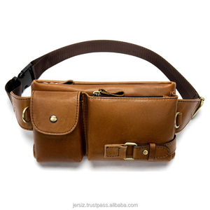 Genuine Leather Unisex Vintage Waist Packs Fanny Pack Belt Phone Bags Travel Small Waist Bags Adjustable Strap Zipper Closure - Product Image 1