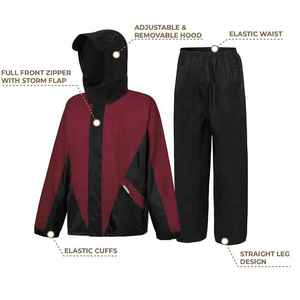 Traje impermeable para adultos, rojo y negro, conjunto de chaqueta y pantalones para senderismo, ropa para exteriores, impermeable universal para acampar - Product Image 3