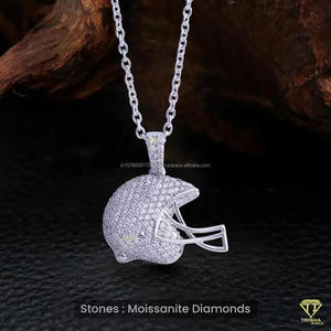 High Shine Football Inspired Pendant <b>Necklace</b> Featuring Moissanite Diamonds In <b>Solid</b> 925 <b>Silver</b> Hip Hop Jewelry - Product Image 5