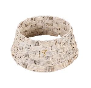 <b>Red</b> Flower Water Hyacinth Christmas Tree Collar Checkered <b>Ribbon</b> Woven Xmas Tree Base Ring Cover For Holiday Decoration - Product Image 3