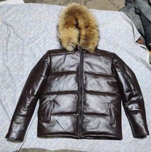 Blouson aviateur décontracté pour homme en cuir de mouton véritable avec col en fourrure de renard, respirant, écologique, style motard, idéal pour l'hiver - Product Image 2