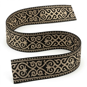 Manufacturer 50mm Black Gold Metallic Jacquard Ribbon Polyester Woven Trim Upholstery Costume Design Packaging Craft Supplier - Product Image 4