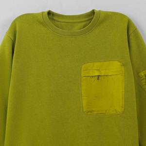 Pull en tricot vert olive à col rond avec poche et manches zippées, unisexe, décontracté, pour l'automne - Product Image 3