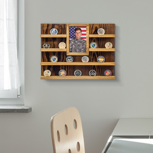 MyGift Étagère de présentation de pièces de monnaie rustique en bois brûlé à 4 niveaux-Organisateur de médailles mural, Meilleur vendeur - Product Image 2