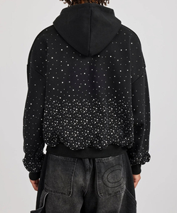100% Cotton Custom Regular Fit Rhinestone <b>Zip</b>-<b>Up</b> Hoodie for <b>Men</b> OEM/ODM Manufacturer with Customized Logo High Quality Quick Dry - Product Image 4