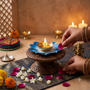 Handcrafted Azure Lotus Brass Diya Decorative Pure Lamp Traditional Indian Pooja Article Festival Home Decor Wholesale Suppliers - Product Image 5