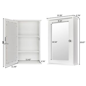 Specchio da Bagno a LED Bianco con Porta Singola, Forma Rettangolare, Illuminato, Montaggio a Parete, con Mensola, Classificazione IP44 - Product Image 6