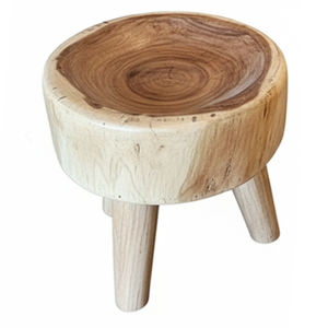 Tabouret rustique en rondins de bois de Suar naturel, fait main, écologique, durable, pour salon et jardin moderne - Product Image 1