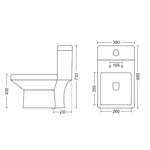 Inodoro Moderno de Una Pieza, Cerámica Blanca, 695x380x730mm, Diseño Angular, Doble Descarga, para Hogar y Hotel - Product Image 2