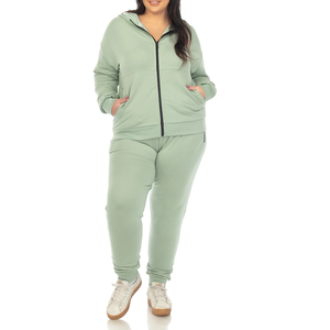 Conjunto Deportivo Unisex de Otoño Invierno, Talla Grande, Estampado Sólido, Forro Polar 100% Algodón, Cortavientos, Transpirable, Manga Larga, Cierre de Cremallera, Dos Piezas - Product Image 1