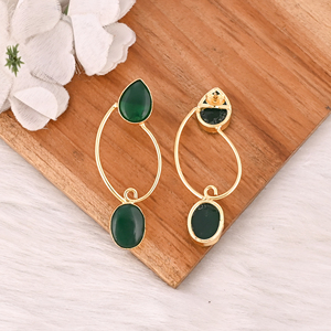 <b>Emerald</b> Hydro Gemstone Brass Earrings Gold Plated Bezel Setting Women's Statement Fashion Jewelry - Product Image 5