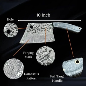 Couteau à viande moderne fait main sur mesure en acier Damas forgé avec étui en cuir - Product Image 2