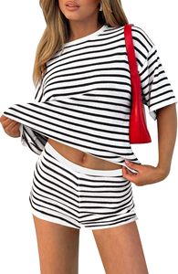 Conjunto de Verano, Nuevo, 100% Algodón, Informal para Mujer, Talla Grande, Largo hasta la Rodilla, Conjunto de Camisa y Pantalones Cortos Lisos - Product Image 3