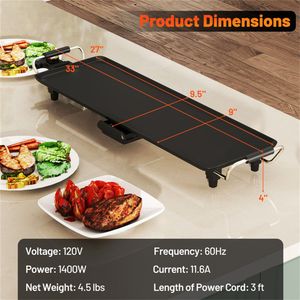 Griglia Elettrica in Acciaio Inox Rivestito in Porcellana con Temperatura Regolabile (27") per Uso Interno/Esterno - Product Image 2