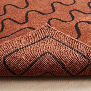 Tapis d'intérieur unique en laine nouée à la main, marron terre cuite, motif abstrait à lignes ondulées, tapis décoratif moderne fait main pour salon - Product Image 6