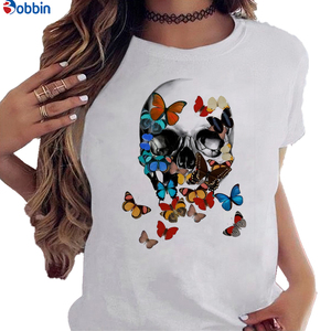 Camiseta Blanca para Niña, Camiseta con Estampado Gráfico, Ropa Casual, Transpirable, Camiseta de Verano con Estampado de Rosas y Mariposas, Modelo Básico - Product Image 2