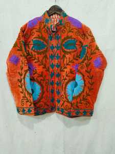 Veste en velours brodée à la main, col mandarin, motif floral, fermeture éclair, vêtements de printemps pour femmes - Product Image 1