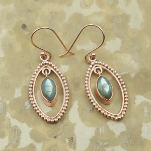 Pendientes Colgantes Marquise Hechos a Mano de Plata de Ley 925 con Labradorita Natural, Marco de Cuentas, Joyería Boho, Regalo para Mujer, Hermana - Product Image 5