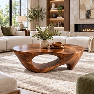 Modern Handmade Wooden Coffee <b>Table</b> Contemporary Design Living Room Furniture Natural Wood Finish Unique Shape Center <b>Table</b> - Product Image 1