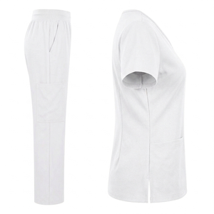 Ensemble d'uniformes médicaux blancs élastiques respirants à manches courtes (haut et pantalon) pour hôpitaux et cliniques – Prix abordable - Product Image 4