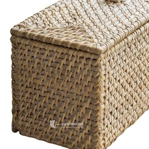 Caja de Almacenamiento Rectangular de Mimbre Tejido, Duradera y Ecológica, con Tapa, Cesta Organizadora Moderna, Decoración Natural para el Hogar sin Electricidad - Product Image 3