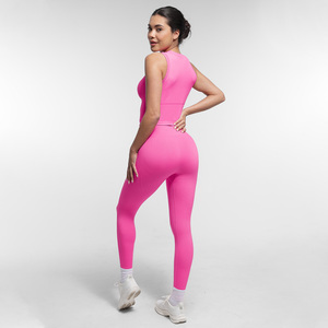 Ensemble de yoga pour femme : Soutien-gorge de sport et leggings taille haute longueur intégrale, ensemble 2 pièces, haut court sans manches dos nageur uni - Product Image 4