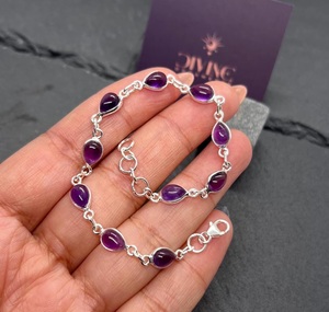 Bracelet ajustable en argent sterling 925 avec améthyste violette naturelle, bijou en pierre précieuse naturelle, bracelet de créateur pour femme et homme - Product Image 5