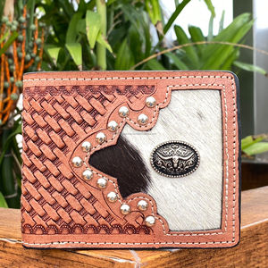 Men's Floral Handmade Cowboy Carved Bi-Fold <b>Wallet</b> Long Hair-On Tooled Leather Luxury Casual Western Cowhide Credit <b>Card</b> <b>Holder</b> - Product Image 4