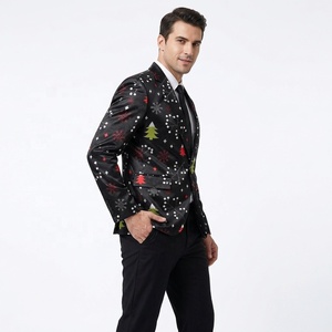 Veste de costume de Noël imprimée pour homme, motif sapin et flocon de neige amusant, blazer de fête, coupe ajustée, nouveauté, pour bal de promo et dîner de Noël - Product Image 3