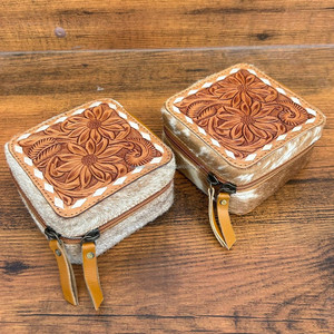 Mini belle boîte à bijoux de voyage en cuir usiné à la main personnalisée pour collier boucles d'oreilles bagues boîte à bijoux carrée organisateur avec fermeture éclair - Product Image 2