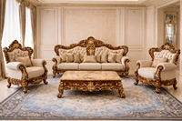 Ensemble de canapés carrés de luxe 5 places en teck à dossier haut, garnis d'éponge, style villa, avec table basse pour salon