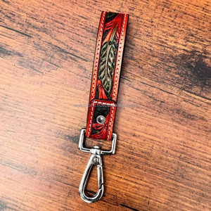 Porte-clés en cuir véritable de style occidental pour femmes, outil avec feuille usinée à la main - Product Image 3