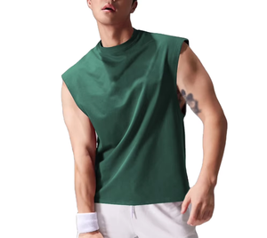Camiseta sin mangas para hombre, cuello redondo, tejida, color sólido, informal, corte regular, azul marino - Product Image 6