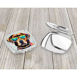 Espejo compacto Hippie Dawg, espejo de maquillaje de bolsillo decorativo de Labrador de Chocolate para mujeres y niñas, espejo de maquillaje de viaje plegable - Product Image 3