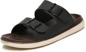 Sandales noires à triple boucle pour hommes, décontractées, à bout ouvert, à enfiler, à semelle plate, légères, pour l'été, le quotidien, l'extérieur et les voyages - Product Image 2