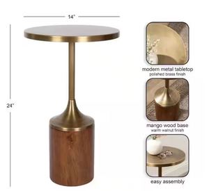 Table d'appoint en métal doré brossé de qualité supérieure avec base en bois massif - Product Image 2